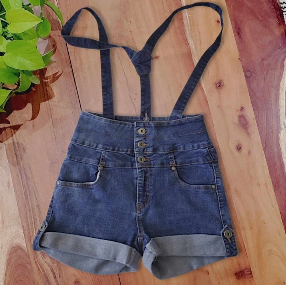 Vintage Y2K Retro High Rise Overall Denim Shorts